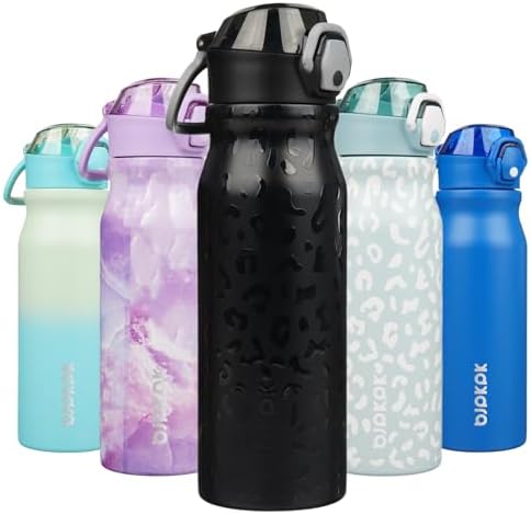 BJPKPK 25 oz Insulated Water Bottle, Straw, Handle, Stainless Steel Flask by BJPKPK