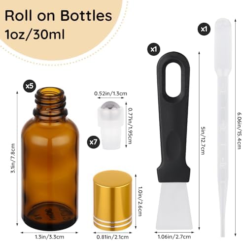 Segbeauty 1oz Thick Amber Glass Roller Ball Applicator, 5pcs Refillable Perfume Roller Bottles for Essential Oils, 30ml Travel Size Roll On Bottle for Eye Essence, Empty Rollerball Bottles for Oil - Image 3