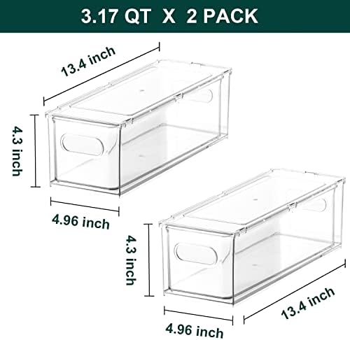 2 Pack Fridge Organizer with Pull-out Drawer, Stackable Freezer Organizer Bin, Pantry Organization and Storage, BPA Free, 3.17QT