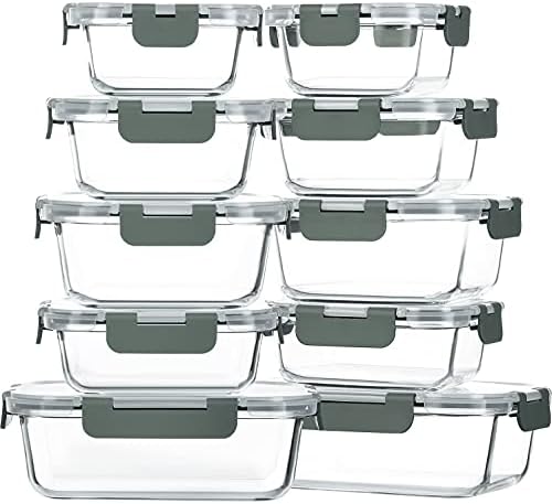 10 Pack Glass Food Storage Container with Lids,Gray