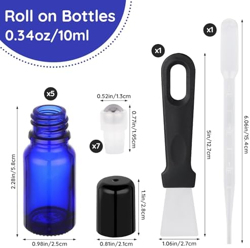 Segbeauty 0.34oz Empty Rollerball Bottles for Oil, 10ml Mini Glass Roller Bottles for Essential Oils, 5pcs Blue Travel Size Roller Ball Applicator Container, Small Travel Perfume Bottle Refillable - Image 3
