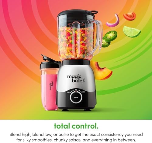 Combo Blender, 600W, 48oz Pitcher, 16oz Cup with To-Go Lid, Easy Cleaning, Cross Blade, for Smoothies, Sauces, Shakes, Salsa, Hot Blends, Silver, MBF50200
