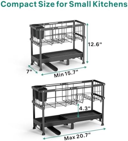 Narrow 2 Tier Dish Drying Rack - Expandable for Small Kitchens & RVs