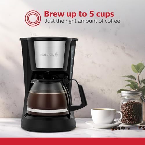 Holstein Housewares 5 Cup Drip Coffee Maker – Compact and User-Friendly with Auto Pause & Serve, Reusable Filter & Glass Carafe, Office & Dorm Use, Black - Image 2