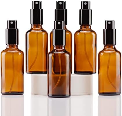 YIZHAO Amber Glass Spray Bottles 2oz, with Small Fine Mist Spray, Metal Cap, Refillable for Essential Oil,Travel,Cleaning,Perfume,Aromatherapy,Makeup – 6 Pcs by YizhaoGlassSprayandDropperBottles
