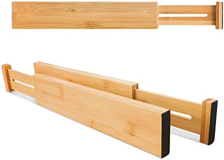6-Pack Adjustable Bamboo Drawer Dividers, Expandable Drawer Organizer for Kitchen Utensils, Clothes, Bathroom, Office – Fits Drawer Interiors 16.6" to 21.8"