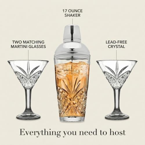 Martini Shaker Set with 2 Martini Glasses, 3 Piece, Dublin Crystal
