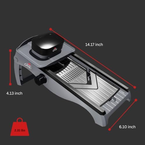 GINSU Stainless Steel Mandoline Slicer – Adjustable Food Slicer 14x6x3in, Precision Vegetable Cutter with Safety Guard, Non-Slip Base & Easy Clean Design - Image 4