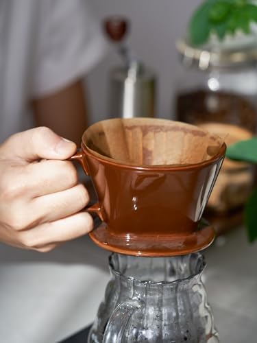 Pour Over Coffee Dripper, Non Electric Pour Over Coffee Maker, Porcelain Slow Brewing Accessories for Home, Cafe, Restaurants, Easy Manual Brew Maker, Brown