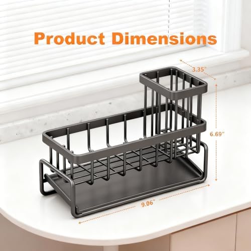 Stainless Steel Sink Caddy Sponge Holder for Kitchen Sink, Countertop Organization Storage with Movable High Brush Holder, Soap Dispenser Set Tray Counter Storage Rack, Home Decor Accessories