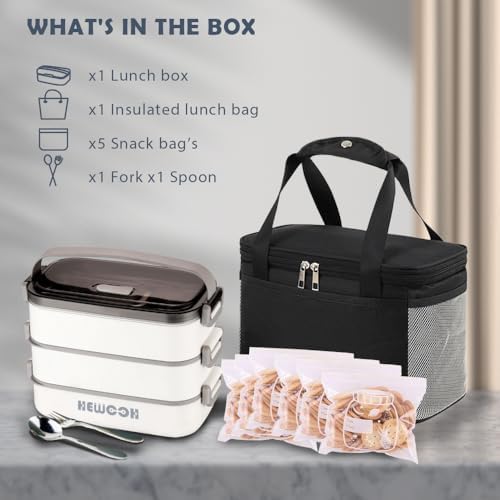 Bento Box Adult Lunch Box (74 Oz Large Capacity), Reusable, Leak-Proof, Including Lunch Bag, Fork And Spoon, 3 Dividers, Suitable For Work, Picnic, Dishwasher And Microwave Safe.(White)