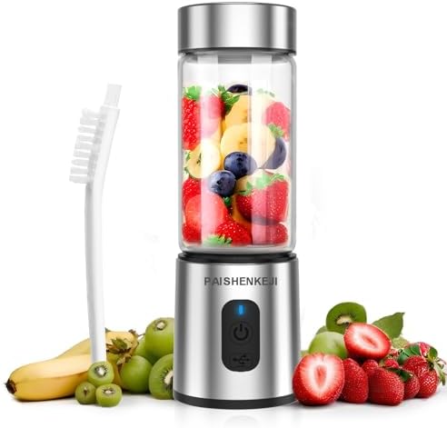 Glass Portable Blender Smoothies: Mini Personal Blender Shakes and Smoothies Small USB Rechargeable, Baby Food Travel Beach Office Sports Kitchen Gym Use by PAISHENKEJI