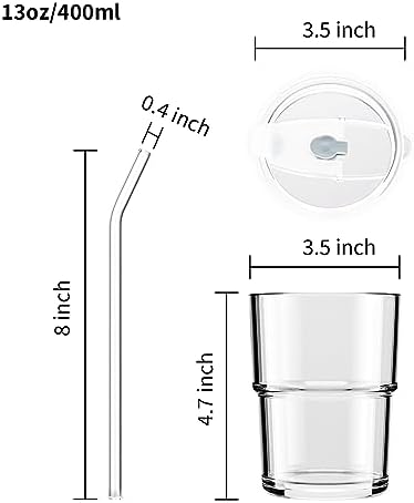 13oz/400ml Tumbler Water Glass, Cups with Straw and Lid Sealed Carry on for Coffee, Iced Tea, Thick Wall Insulated Glass Cup (white,2pack)