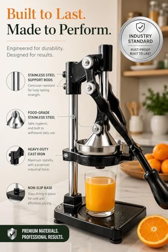 2-in-1 Heavy Duty Cast Iron Manual Juicer & Vegetable Chopper — Hand Press Citrus Squeezer & Food Dicer with Interchangeable Blades, No Electricity, Easy Clean, Fresh Juice & Meal Prep in Seconds