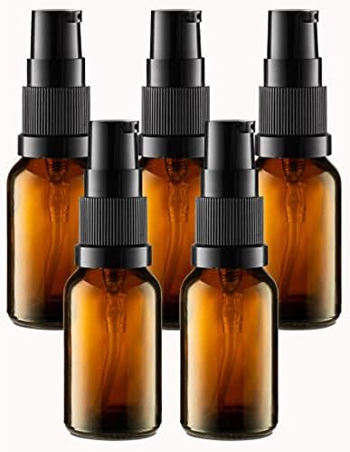 VitalUp 5 Pack Empty Refillable Glass Amber Pump Bottle Ideal for Lotion Cream Essential Oil Travel Small Container,15ml by Vitalup