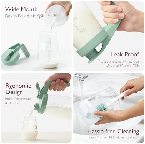 Breast Milk Pitcher, Glass Storage Container Wide Mouth, 32oz Green