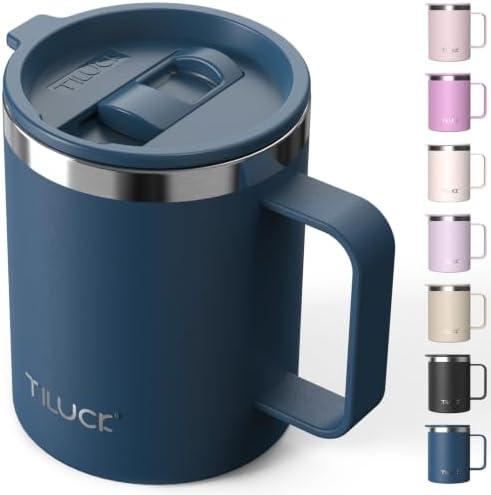 TILUCK 12 oz Insulated Coffee Mug with Lid and Handle by TILUCKBringsGoodLuck