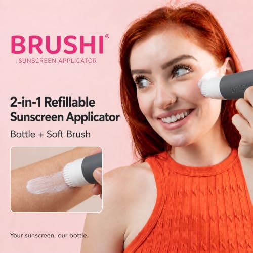 Brushi® Patented Sunscreen Applicator – Refillable Squeezable Bottle with Soft Blending Brush, Mess-Free Sunscreen Applicator for Face & Body, Adults & Kids, Travel Size 3 oz (Slate Gray) - Image 2