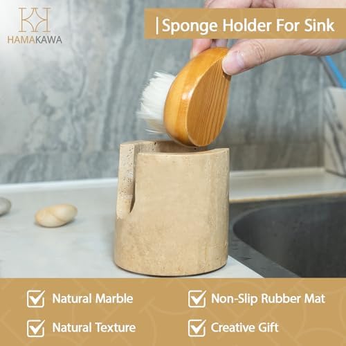 Turkish Natural Marble Sponge Holder, Beige Kitchen Sink Organizer