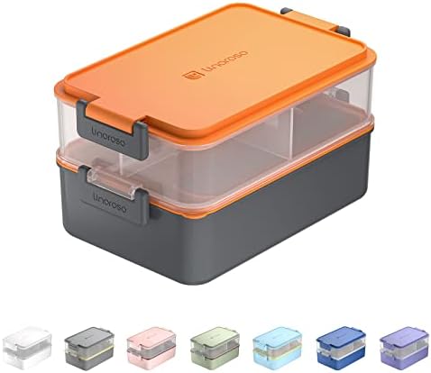 Stackable 2-Tier Adult Bento Box, 4 Compartments - Lava Orange
