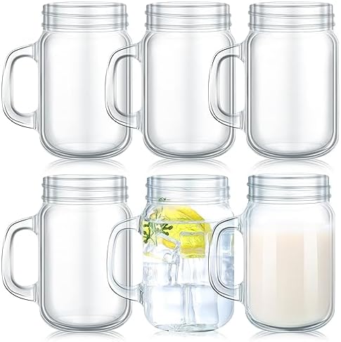 6 Pcs 12 oz Mason Jar Glasses with Handle No Lids Cups for Beverages