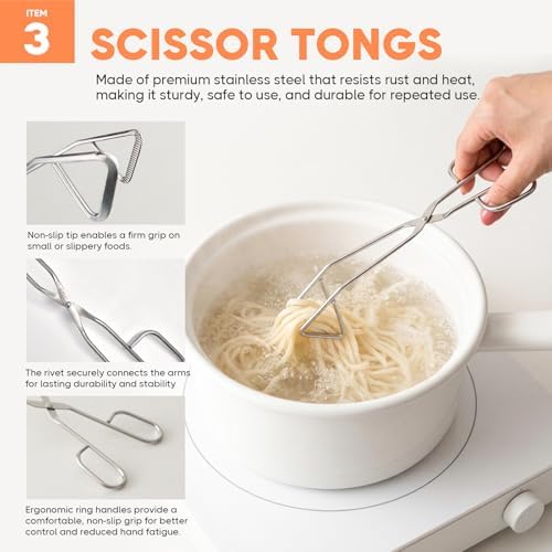 Korean BBQ Kitchen Shears and Tongs Set | Multi-Purpose Kitchen Scissors, Tweezers, Scissor-Tongs for Cooking Chicken Meat Salad Barbecue Herb | Stainless Steel Comfort Handle Dishwasher Safe