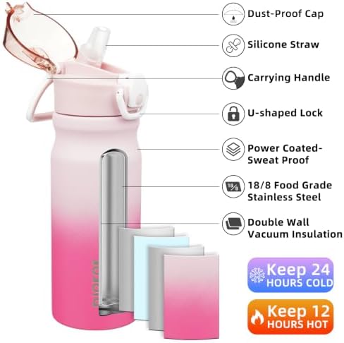 BJPKPK 18 oz Water Bottle with Straw & Handle, Insulated Stainless Flask - Image 2
