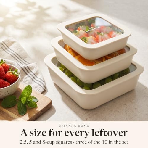 Glass Food Storage Containers with Lids, 20-Piece Set, Crema