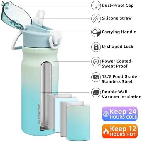 BJPKPK 18 oz Water Bottle with Straw & Handle, Insulated Stainless Flask - Image 2