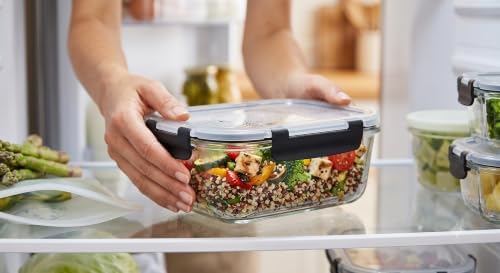 Glass Storage Containers with Lids Set of 3 | Clip-Lock Tempered Glass | Microwave Dishwasher Freezer Safe