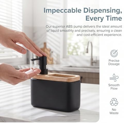 2-in-1 Ceramic Soap Dispenser with Sponge Holder,Black,17 Oz