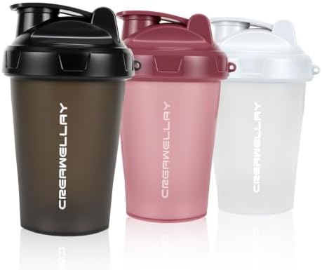 3 Pack Shaker Bottles for Protein Mixes, 17 oz Small Protein Shaker Bottle with Handle, Gym Shaker Cups with Blending Ball for Pre Workout, BPA-Free & Dishwasher Safe (Black, White, Pink) by CREAWELLAY