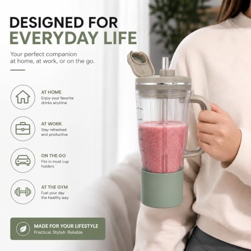 26oz Replacement Travel Tumbler and Leakproof Lid with Silicone Ring for Ninja BlendBoss Blender Jar Accessories (Stone Mint) - Image 4