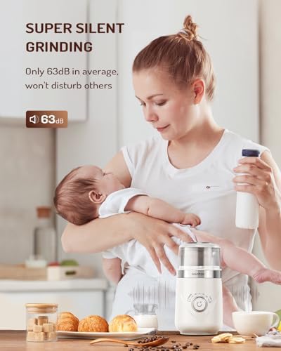 SHARDOR Electric Super Silent Blade Coffee Grinder, Timed Grind Control Rotary Knob, Adjustable Coarse to Fine for Coffee Beans, Spices & Herbs, with 1 Removable Stainless Steel Bowl, Cream - Image 3