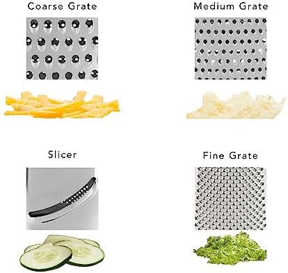 KitchenAid Gourmet Box Grater with Detachable Measuring Container and Lid, Stainless Steel Coarse Medium Fine Grater and Slicer, Dishwasher Safe, Black