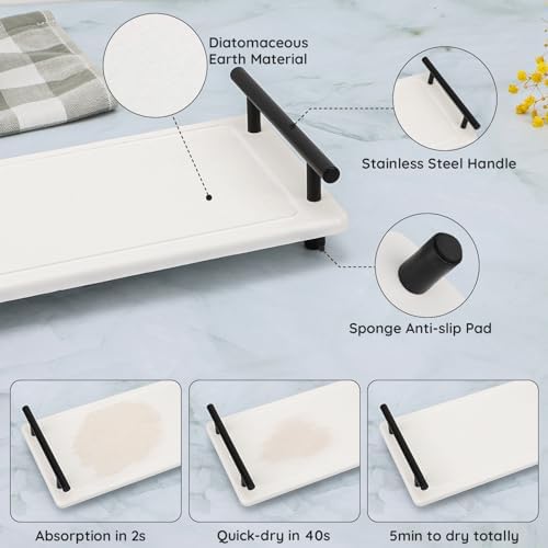 12x6in Fast Drying Sink Caddy, Stone Drying Mat for Kitchen Counter, Bathroom Vanity Tray Diatomaceous Earth Stone Coasters Sponge Holder Soap Drying Rack Water Absorbing Stone Tray for Sink