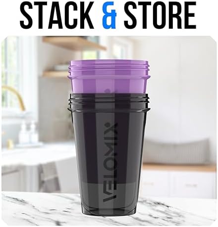 VELOMIX 2 Pack 20oz Protein Shaker Bottle for Protein Mixes, Purple/Black - Image 6