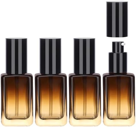 Segbeauty 1.69oz Glass Pump Bottle, 4 Pack Empty Lotion Containers 50ml Travel Size Pump Bottles Glass Lotion Dispenser Gradient Brown Foundation Bottle for Essential Oil Blends Cream by Segbeauty
