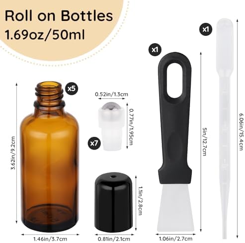 Segbeauty 1.69oz Glass Roller Bottles for Essential Oils, 5 Pack of 50ml Amber Empty Rollerball Bottles for Oil, Anointing Oil Bottle for Travel Storage, Perfume Refill Bottle Travel Size Containers - Image 3