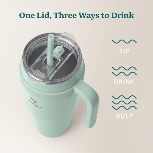 Cold1 40 oz Tumbler with Handle - Vacuum Insulated Stainless Steel Water Bottle for Home, Office or Car, Reusable Mug with Straw or Leakproof Flip Lid, Keeps Drinks Cold All Day-Gloss Sea Glass