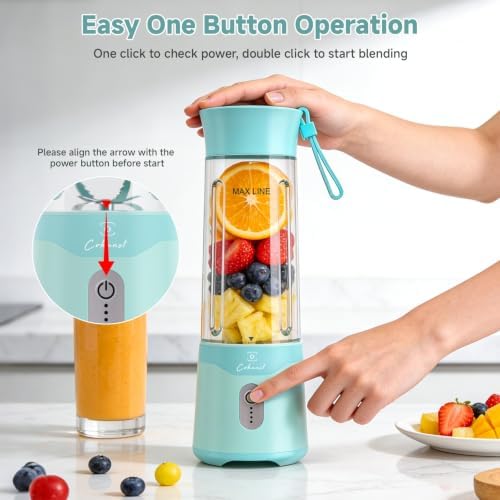 COKUNST Portable Blender, 18oz Small Smoothie Blender with Extra Lid, Green - Image 5