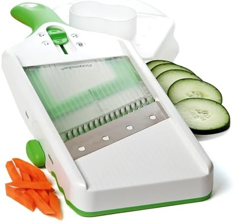 PrepSolutions Adjust-A-Slice & Julienne Mandoline, White & Green – Adjustable Slicer for Fruits and Vegetables by ProgressiveInternational