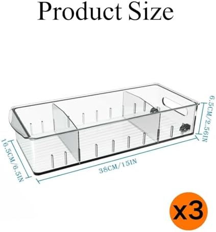 3 Pcs Refrigerator Drawer Organizer,Fridge Organizer Bins on Wheels, Roll Out Pantry Storage Bins with Handle Upgrade Thick Plastic Pantry Storage Bins for Kitchen Organization