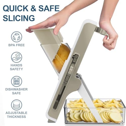 Mandoline Slicer Safe Multifunctional Dicer Adjustable Commercial Slicer Machine Stainless Steel Chopper (White Light Grey) - Image 2