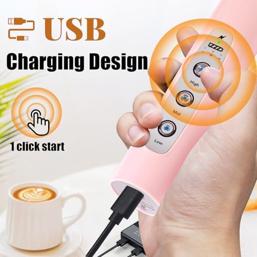 Pink Milk Frother Wand for Coffee, Frother Handheld Rechargeable Electric Whisk with 3 Heads 3 Speeds Drink Mixer Coffee Frother Foam Maker For Latte, Cappuccino, Hot Chocolate, Egg