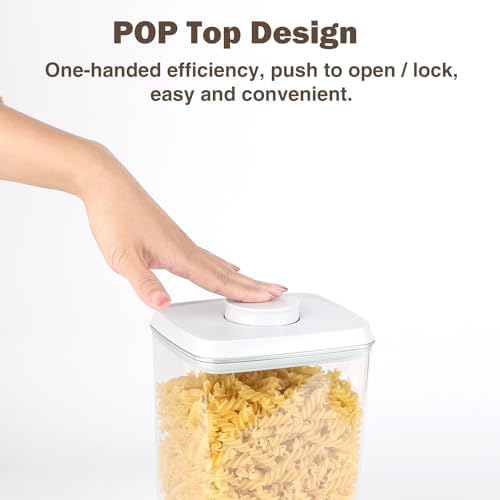 Pop Airtight Food Storage Containers Set with Lids, 6 Pcs Stackable One Button Opening Food Containers Kitchen Pantry Organization and Storage, BPA Free Stackable Cereal Container (0.5, 1.2, 1.8qt)*2