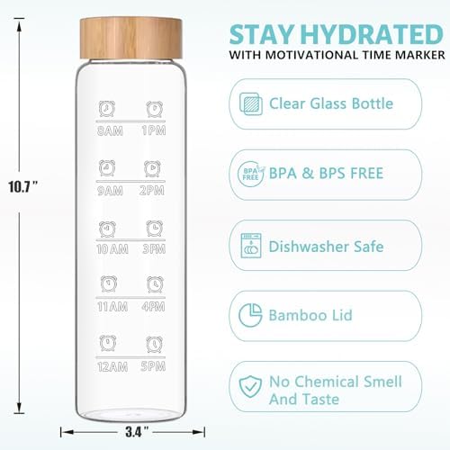 32 oz Glass Water Bottles, 1 L Drinking Bottle With Bamboo Lid