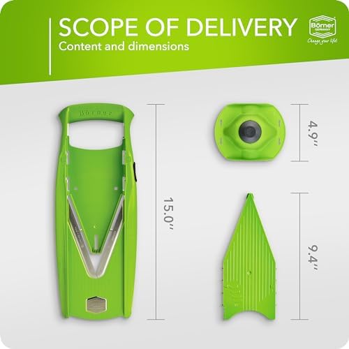 Mandoline Slicer V5 (Basic Set) • Vegetable V-Slicer for Slices in 4 Thickness Settings • Stainless Steel V-Blade • Adjustable Kitchen Slicer for Vegetables & Fruits • Color: Green