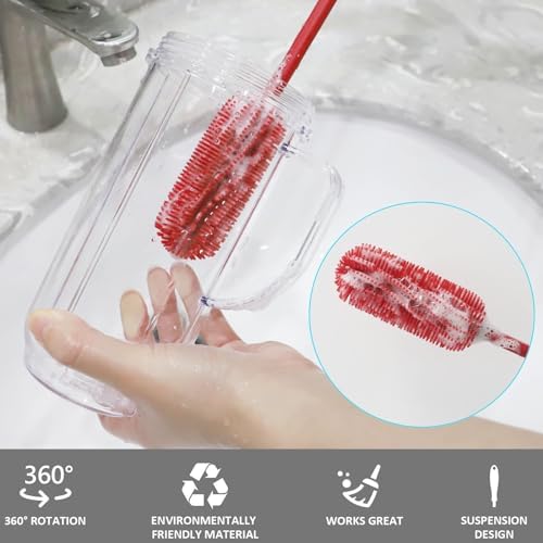 Silicone Bottle Brush, 15.7" Water Bottle Cleaner Brush, Red - Image 4