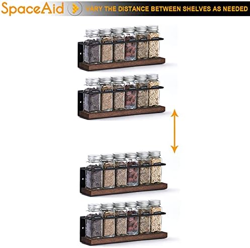 Spice Rack Organizer for Cabinet Door or Wall Mount (4 Pack) with 415 Spice Labels - Wood Hanging Seasoning Shelf for Cupboard Pantry or over the Stove
